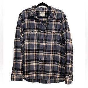 Madewell perfect fit blue/ white plaid button up flannel shirt jacket shacket